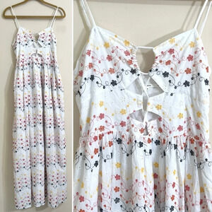 TULAROSA Sleeveless Floral Embroidered Maxi Dress Front Cutouts Rainbow Boho Med